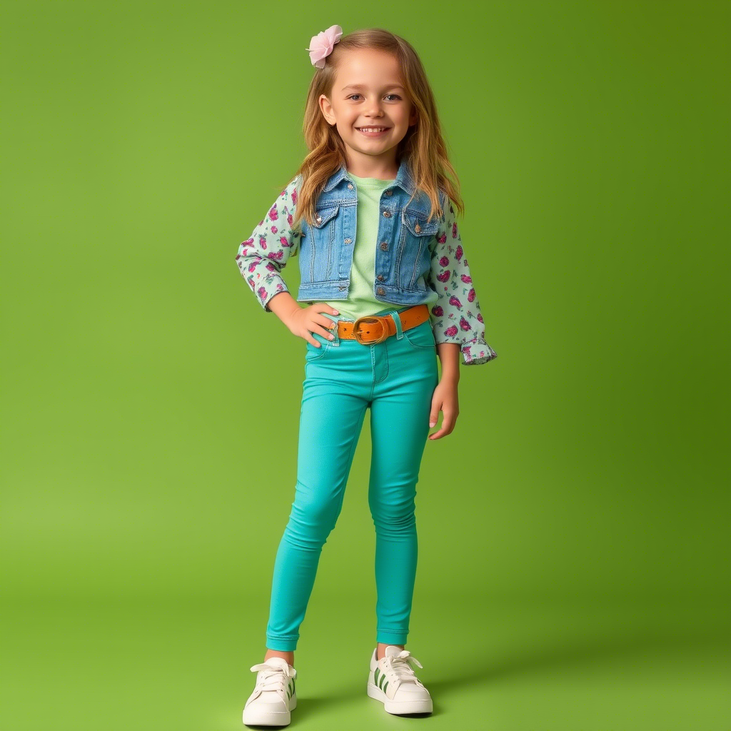 Kids fashion model showcasing latest trendy jeans and leggings designs