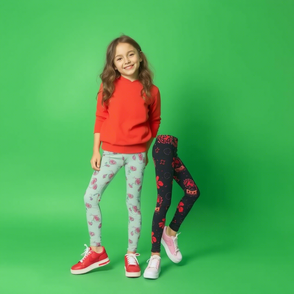 Kids fashion model showcasing latest wholesale leggings and pants designs