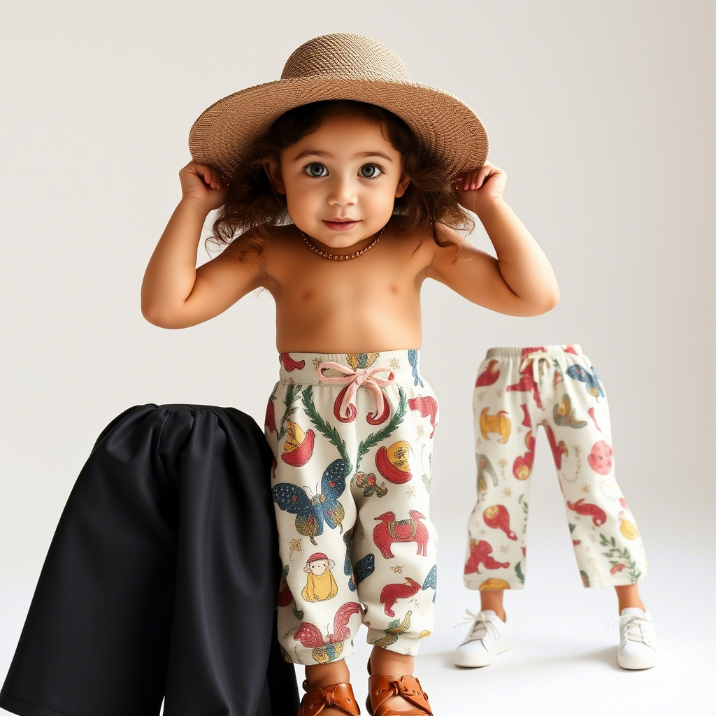 Kids fashion model showcasing trendy pants designs