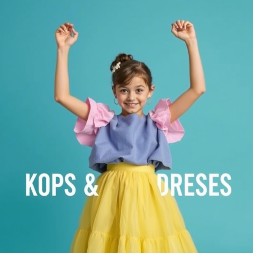 Kids fashion model showcasing trendy tops and dresses online