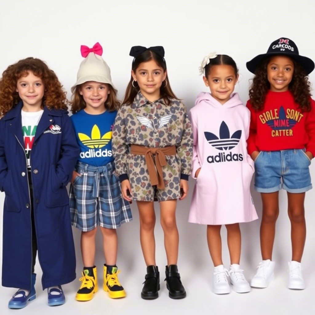 Kids’ fashion models showcasing latest brand outfits