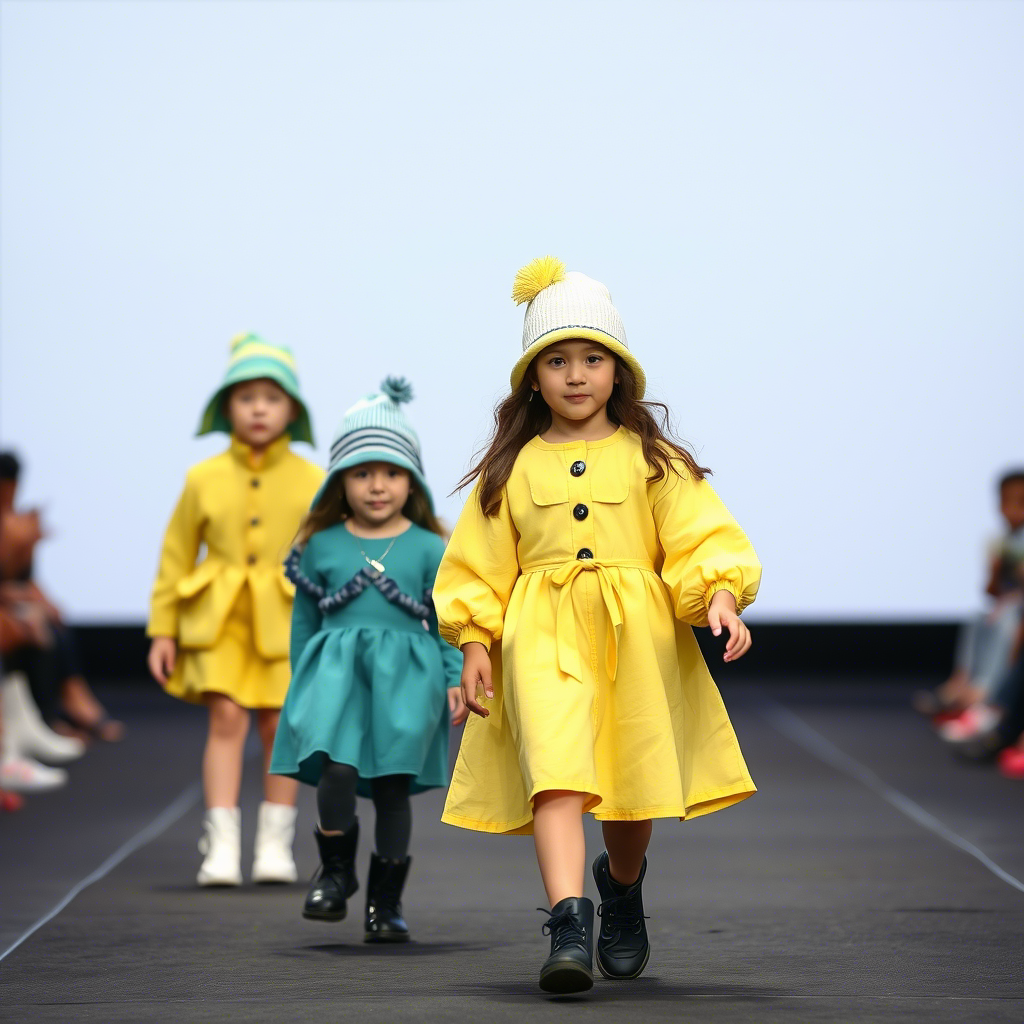 Kids fashion models showcasing latest toddler apparel trends on catwalk