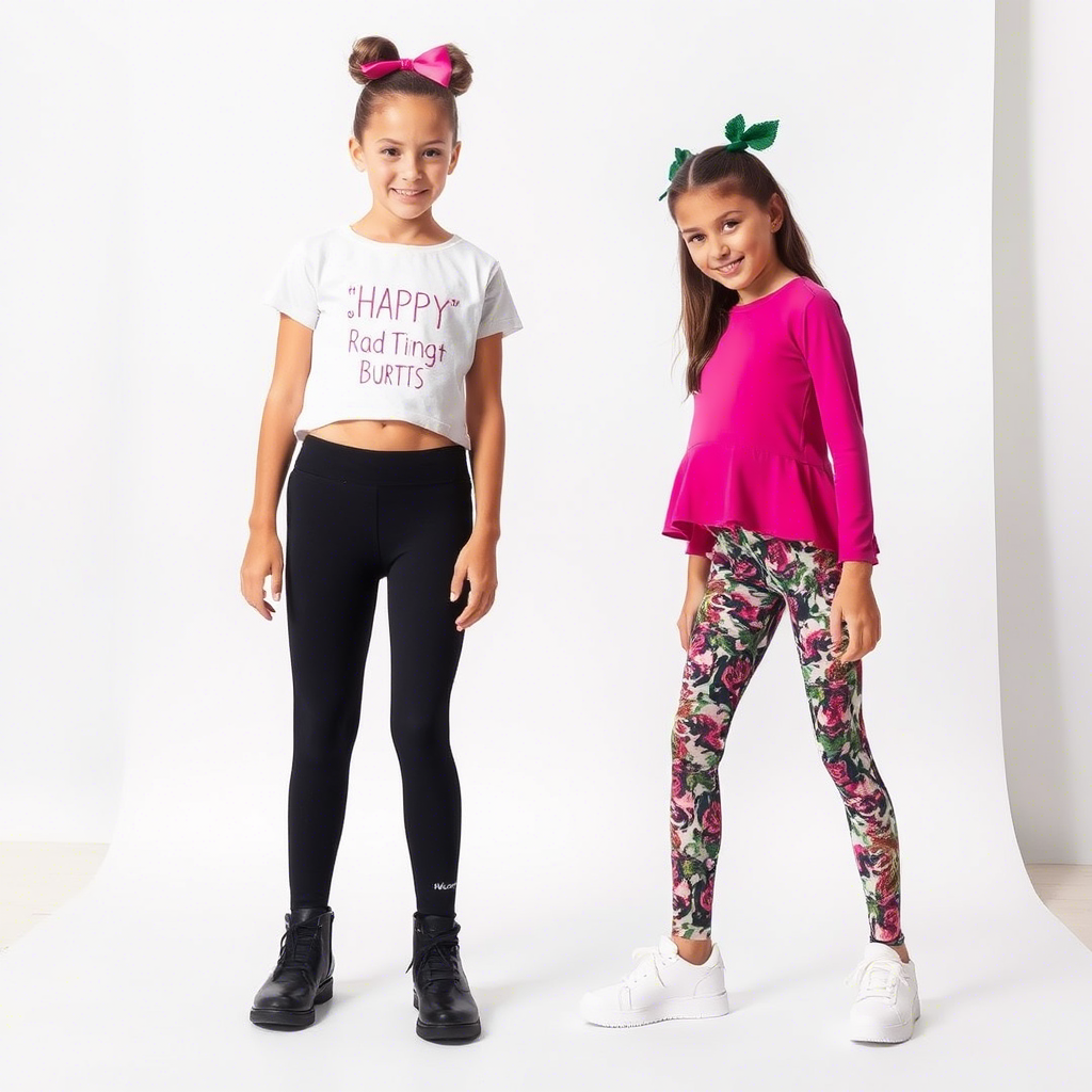 Kids fashion models showcasing latest wholesale leggings and tops collection