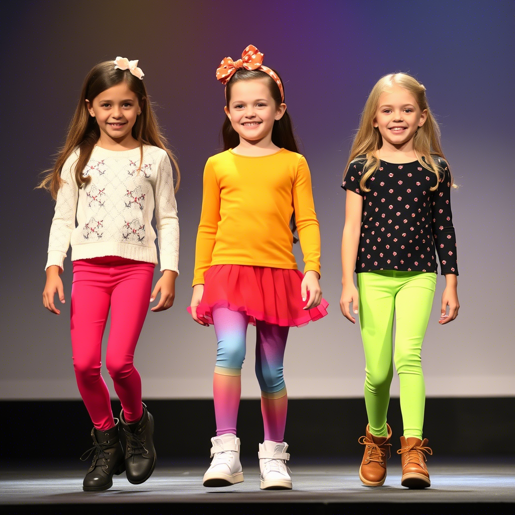 Kids fashion show featuring girls in colorful leggings
