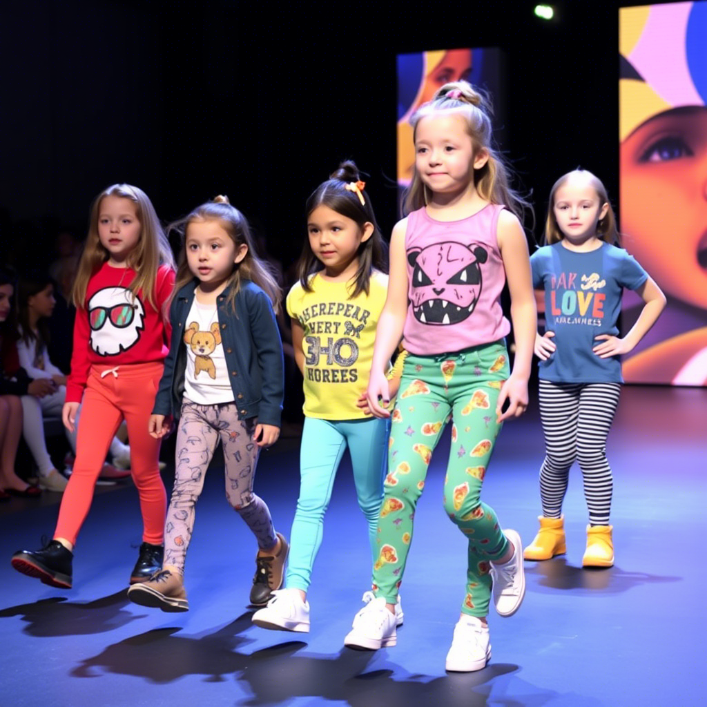 Kids fashion show featuring girls in trendy pants and leggings