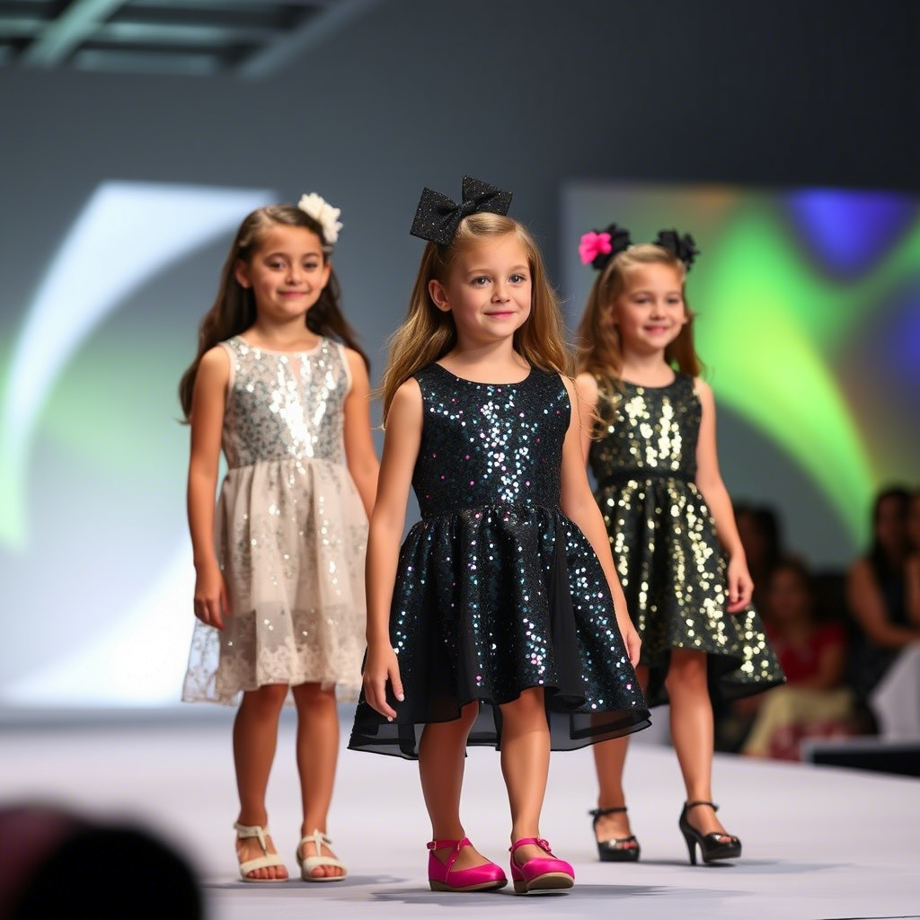 Kids fashion show featuring sequined tops and dresses for girls
