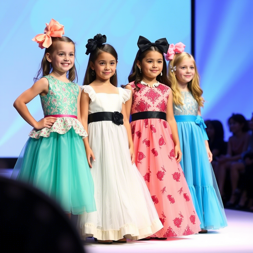 Kids fashion show with girls in various dresses