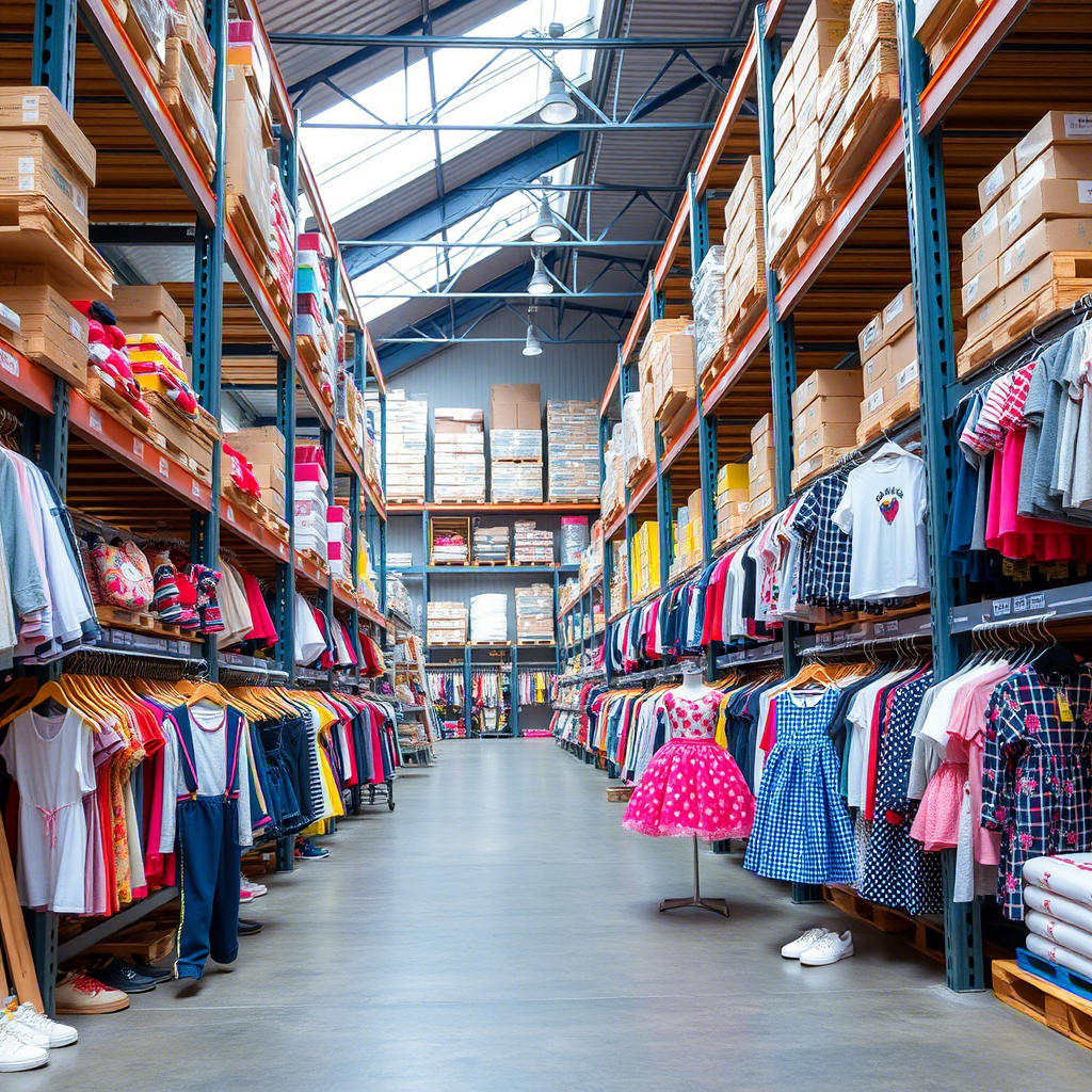 Kids fashion wholesale collection in a warehouse