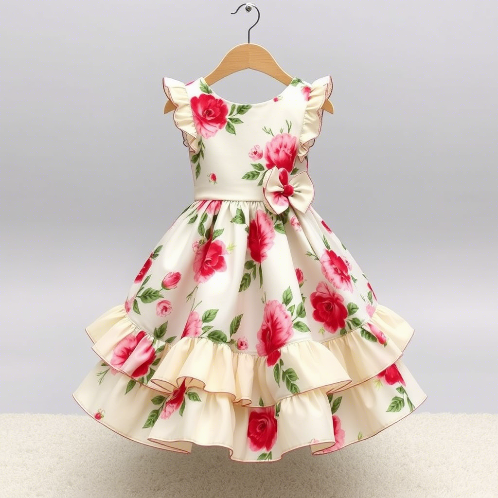 Kids girl festive party dress with floral pattern and ruffles