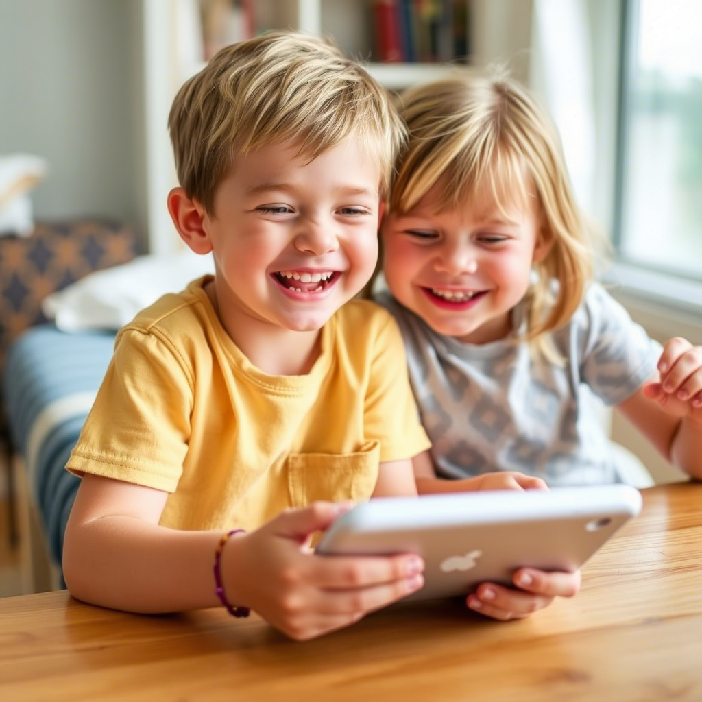Kids laughing and learning with educational tablet apps
