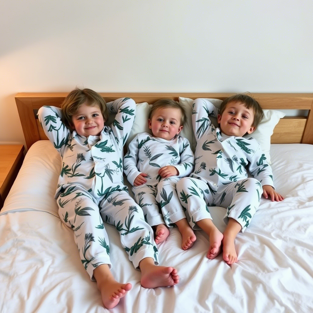 Kids lounging in cozy bamboo PJs on a bed