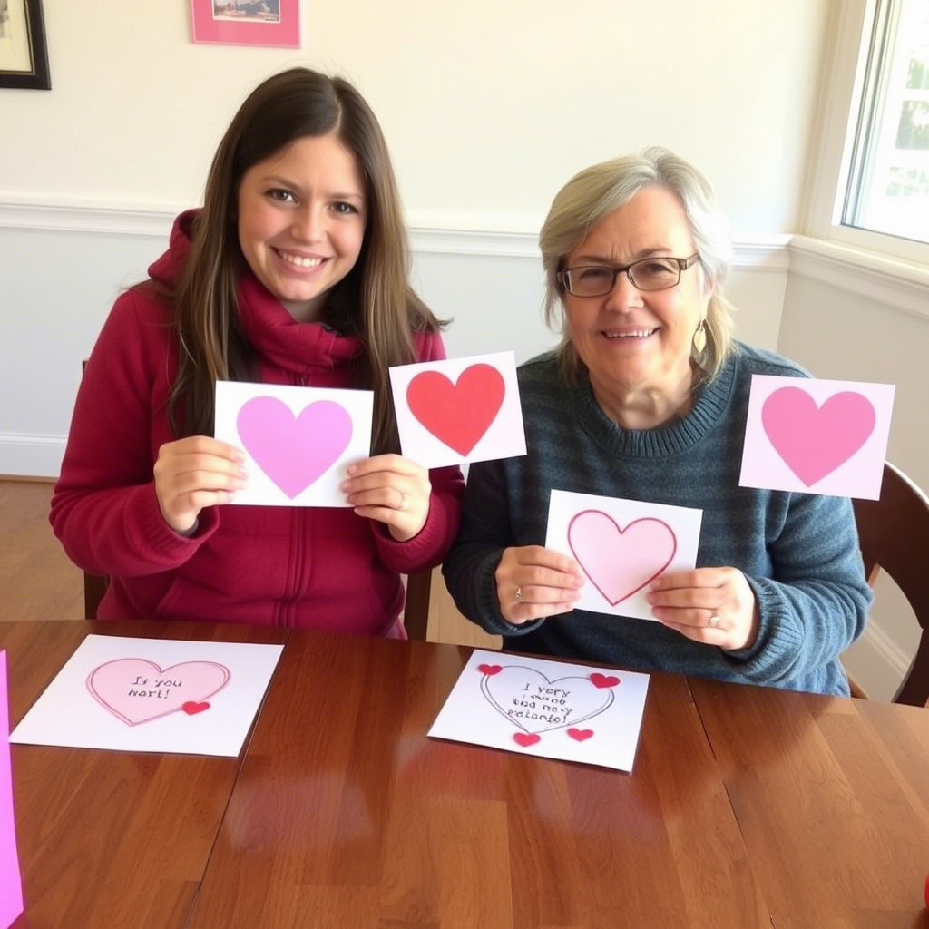 Kids making handmade Valentine’s Day cards for their parents