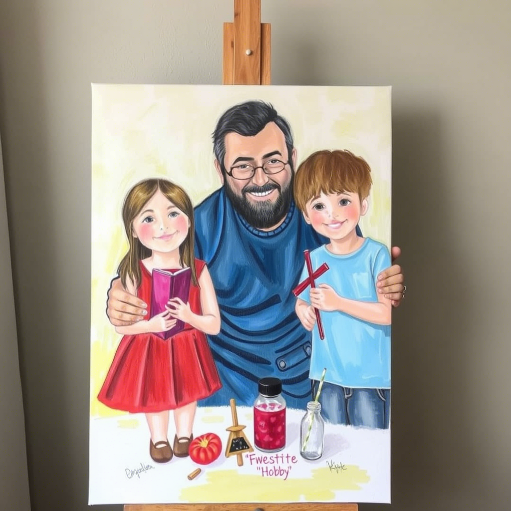 Kids painting of family with dad’s favorite hobby
