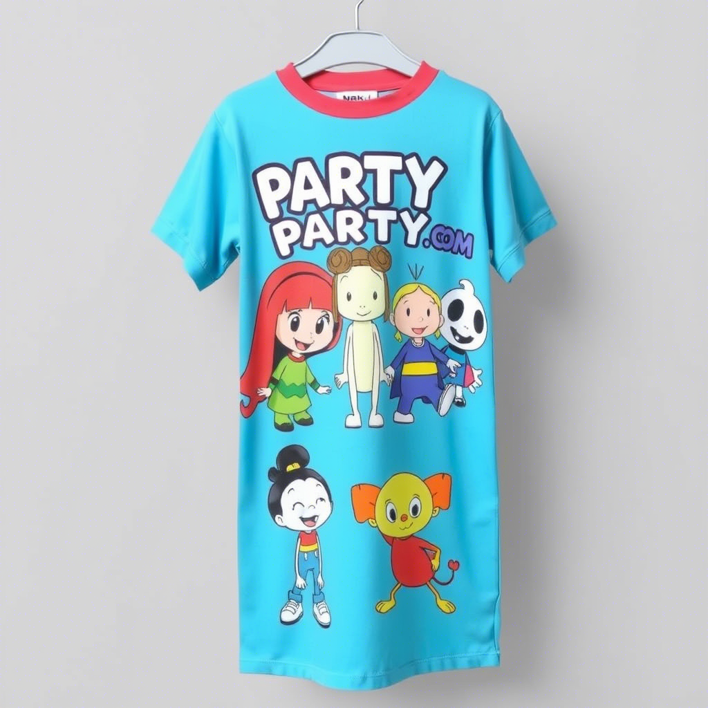 Kids party wear with colorful cartoon characters printed