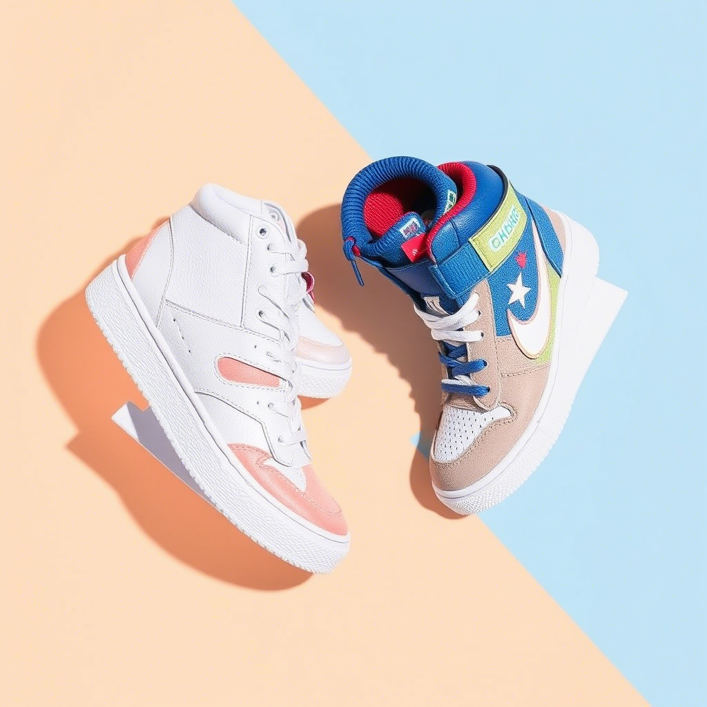 Kids’ sneakers collection with various styles and vibrant colors
