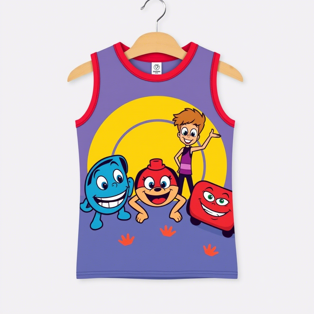 Kids tank top with fun cartoon characters, colorful design