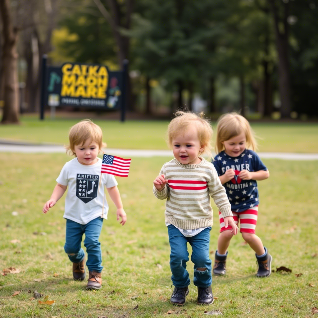 Kids wearing American-made clothes playing outside in a park