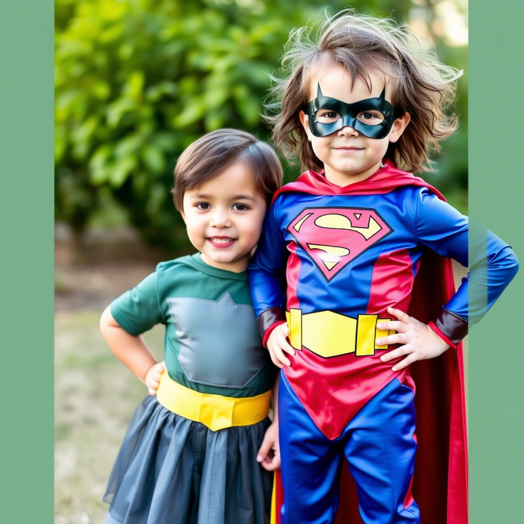 Kids wearing custom-made superhero costumes