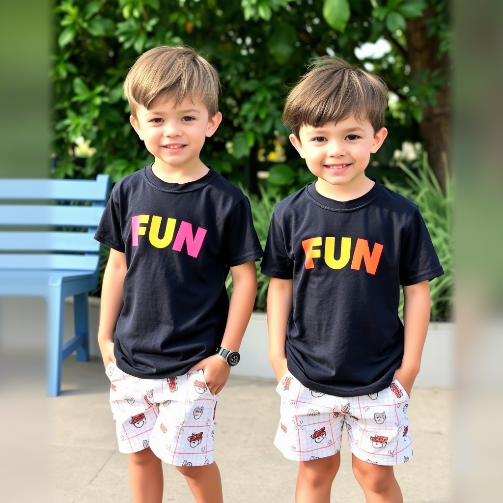 Kids wearing fun graphic tee with matching shorts for a casual outing
