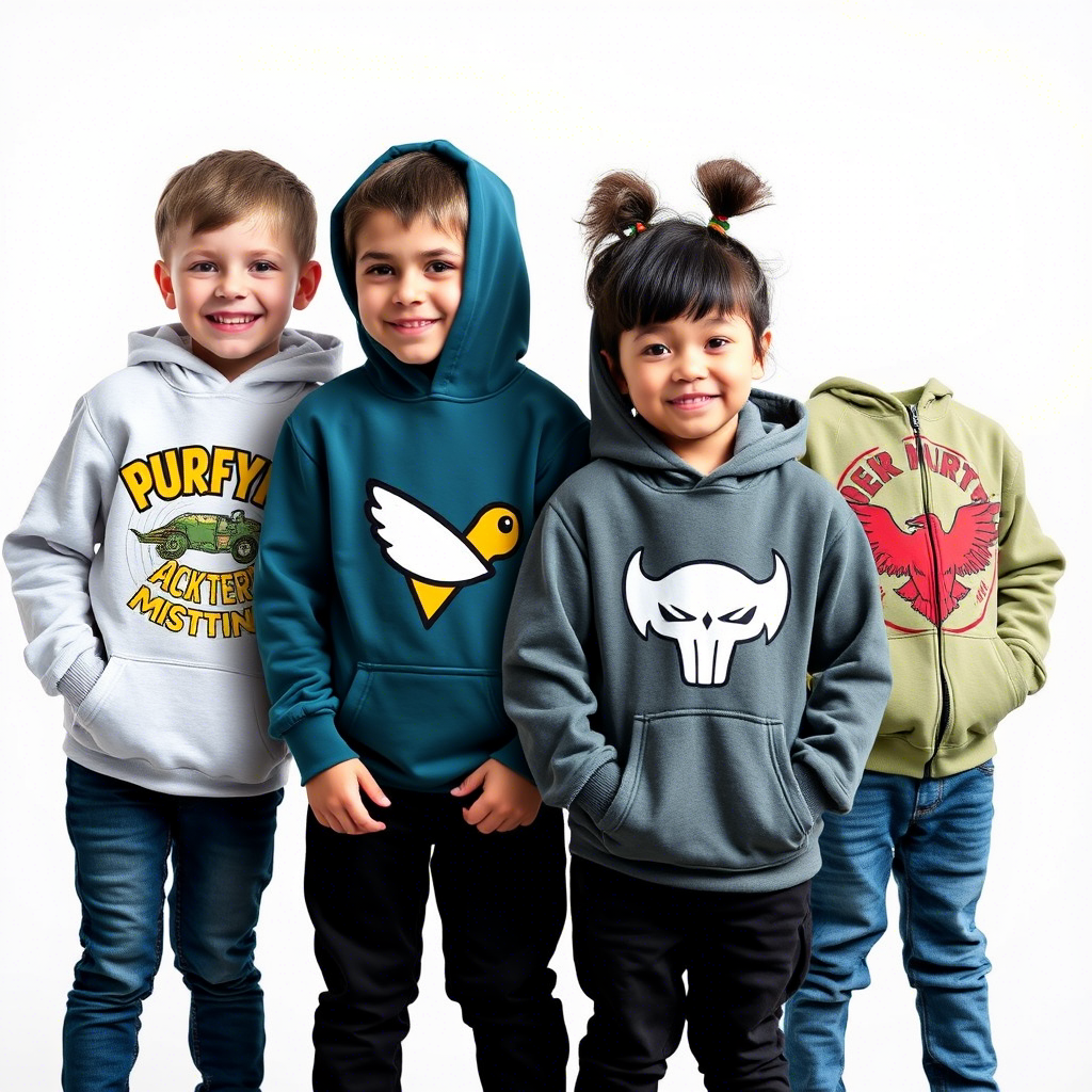 Kids wearing hoodies with fun designs and bold graphics