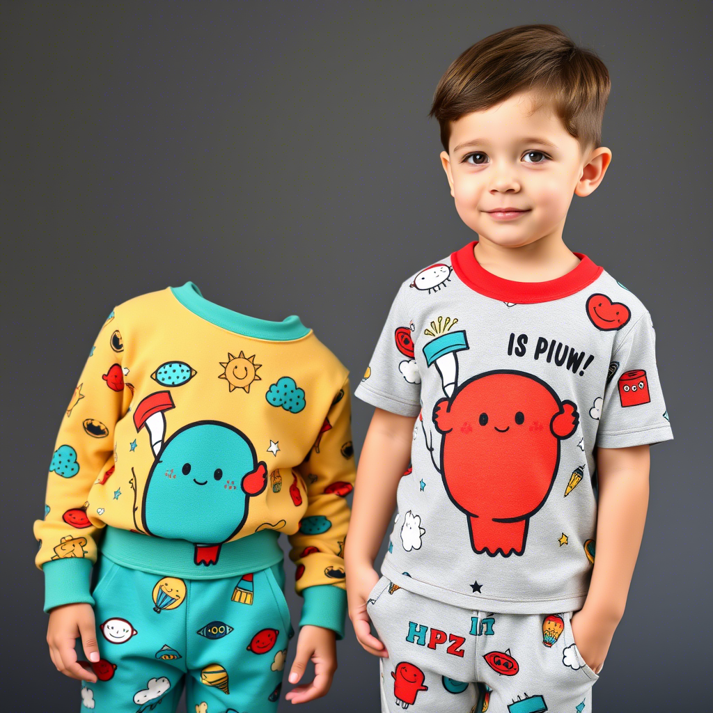 Kids wearing matching sibling outfits with fun graphic prints