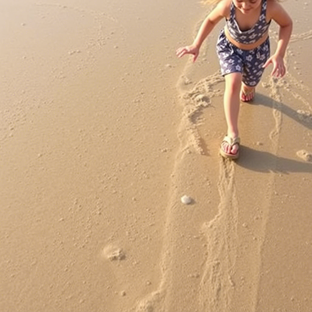 Kids wearing sandals and running on the sandy shore