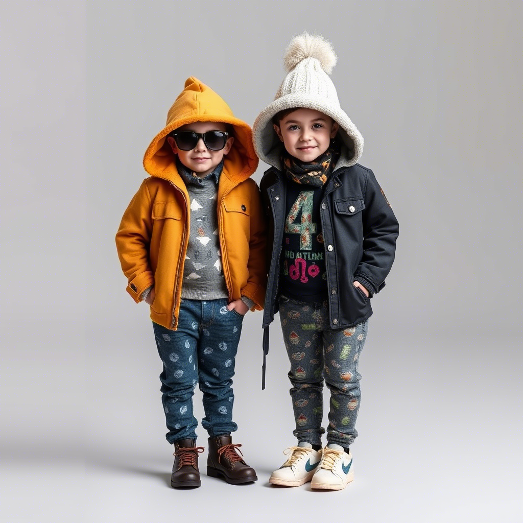 Kids wearing trendy outfits created by renowned fashion designers and custom manufacturers