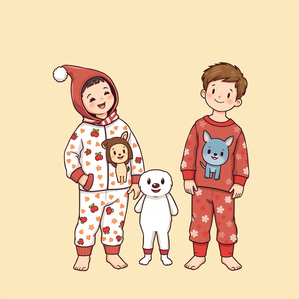Kids wearing warm pajamas with cartoon characters