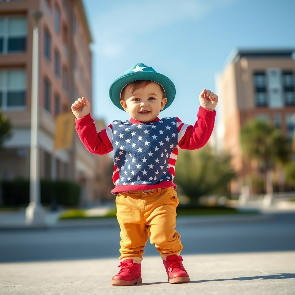 Little American kid dressed in comfy, trendy toddler clothes