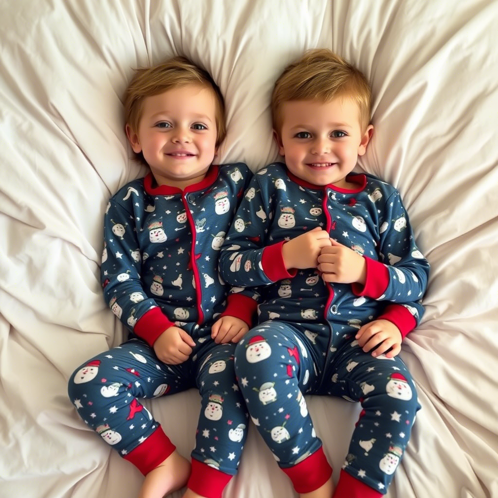 Little boy and girl snuggled up in matching cozy pajamas