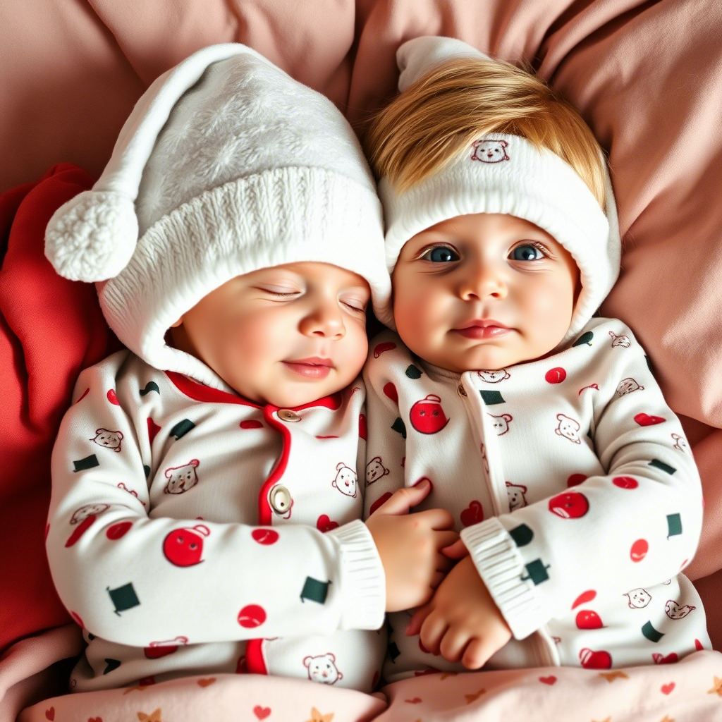 Little boy and girl snuggled up in matching PJs