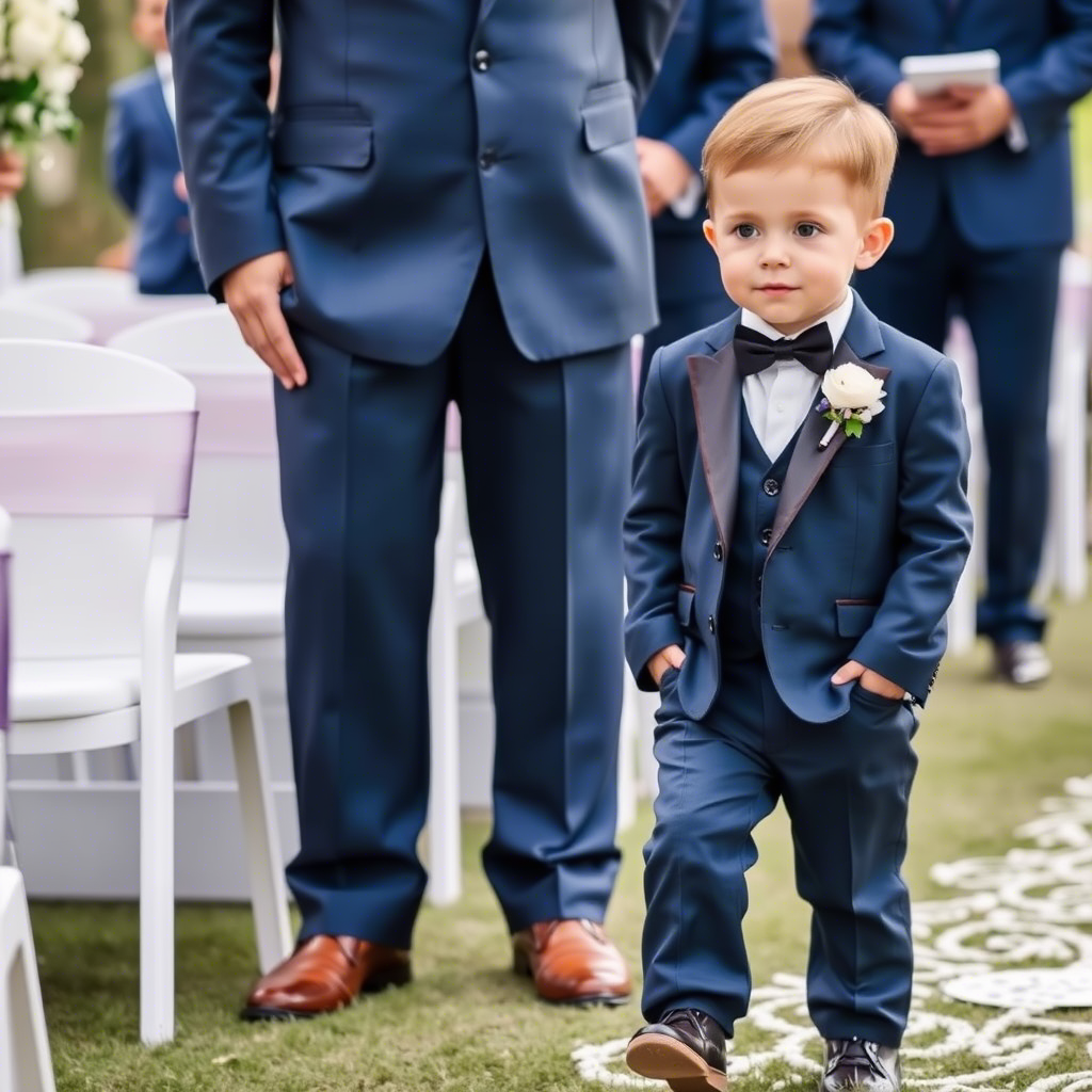 Little boy dressed in formal attire at a wedding ceremony