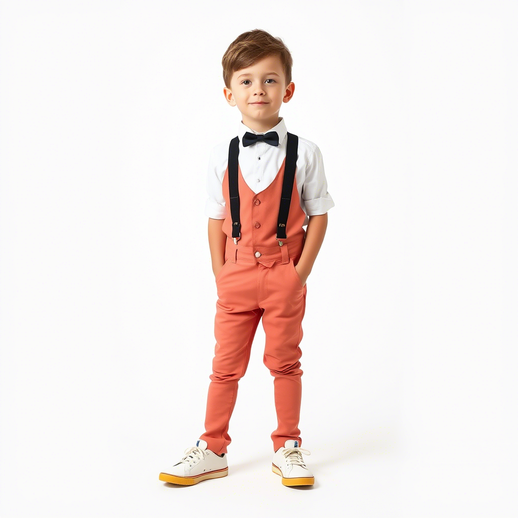 Little boy dressed in stylish separates posing on a white background