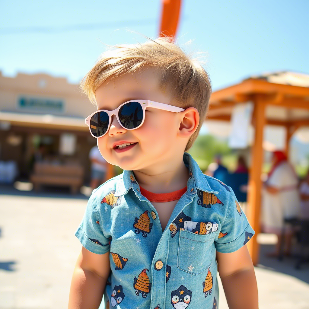 Little boy in adorable wholesale clothes enjoying a sunny day