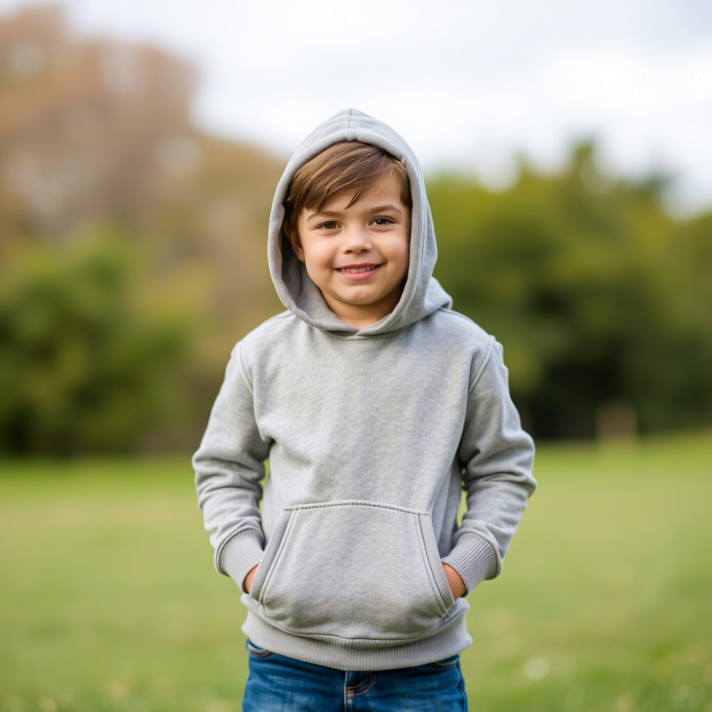 Little boy modeling a trendy hoodie, standing in a casual pose