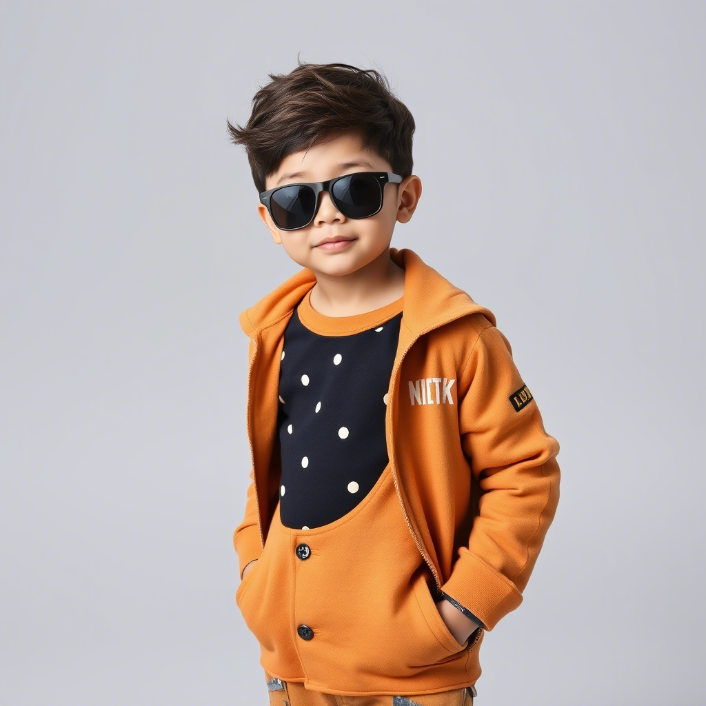 Little boy modeling stylish kids clothing for fashion brand
