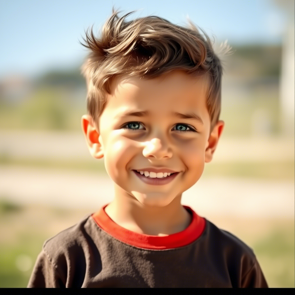 Little boy modeling trendy boys’ t-shirt, outdoor fun