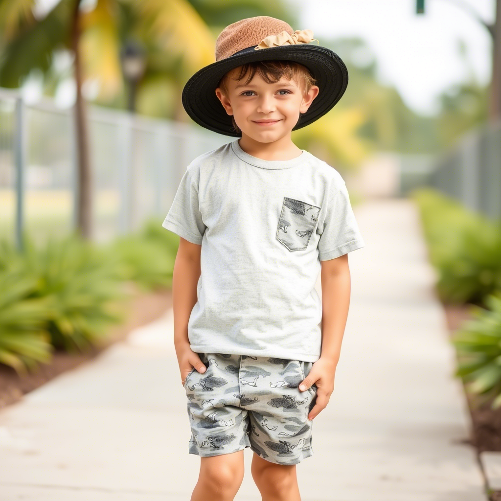 Little boy modeling casual t-shirt and shorts combo