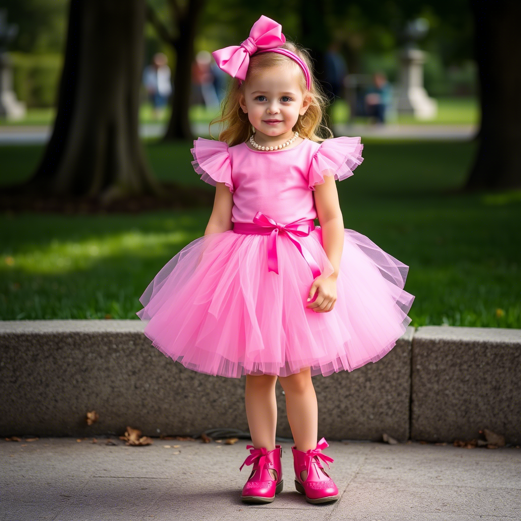 Little fashionista in a pink tutu skirt, posing for a photo