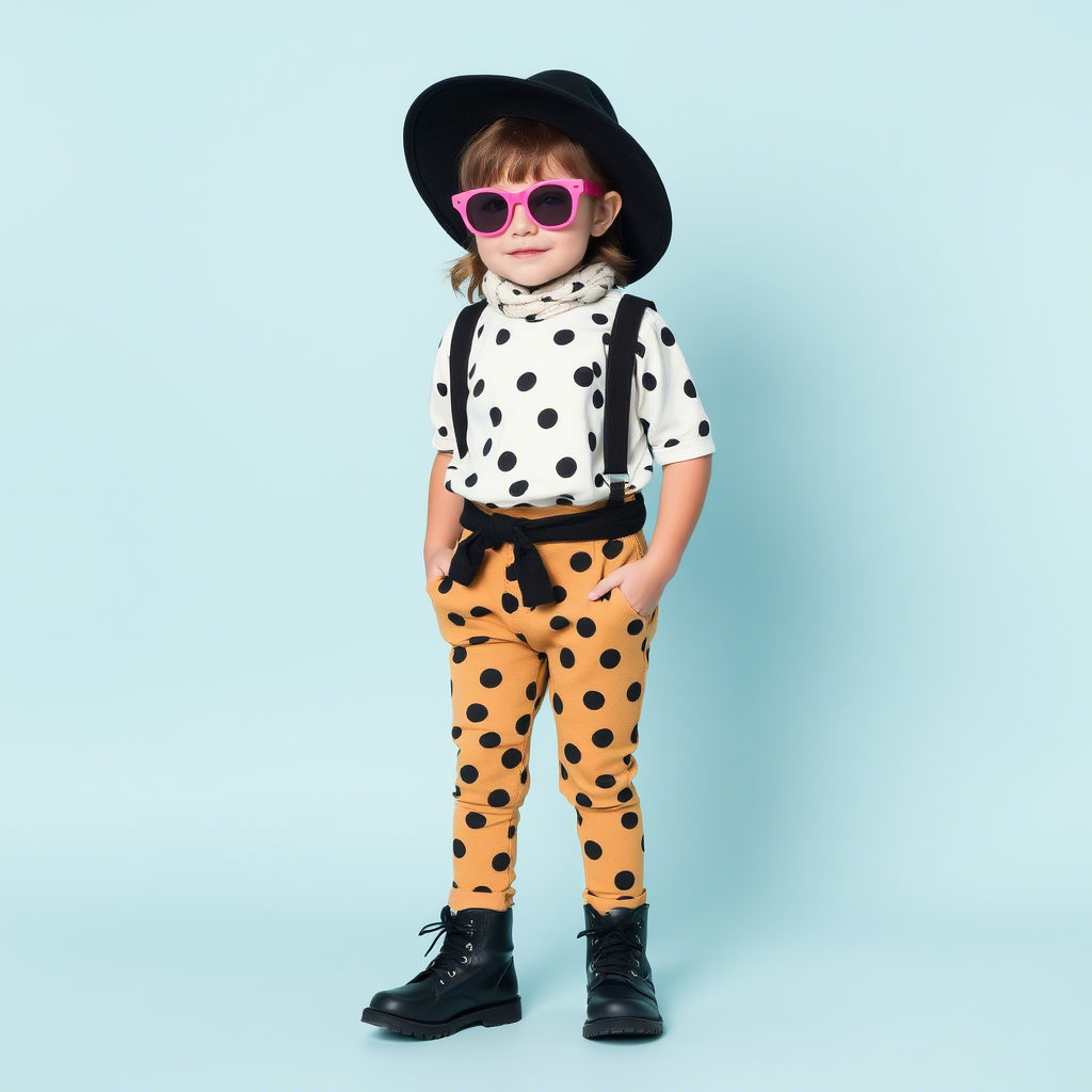 Little fashionista modeling stylish kids’ apparel ensemble