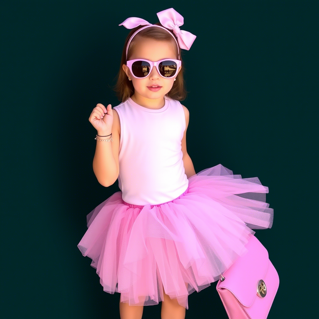 Little fashionista wearing pink tutu and sunglasses