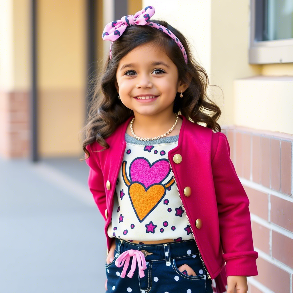 Little fashionista wearing trendy outfit from popular kids’ clothing brand