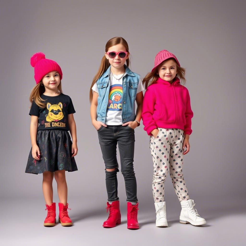 Little fashionistas modeling trendy clothing for children’s brand
