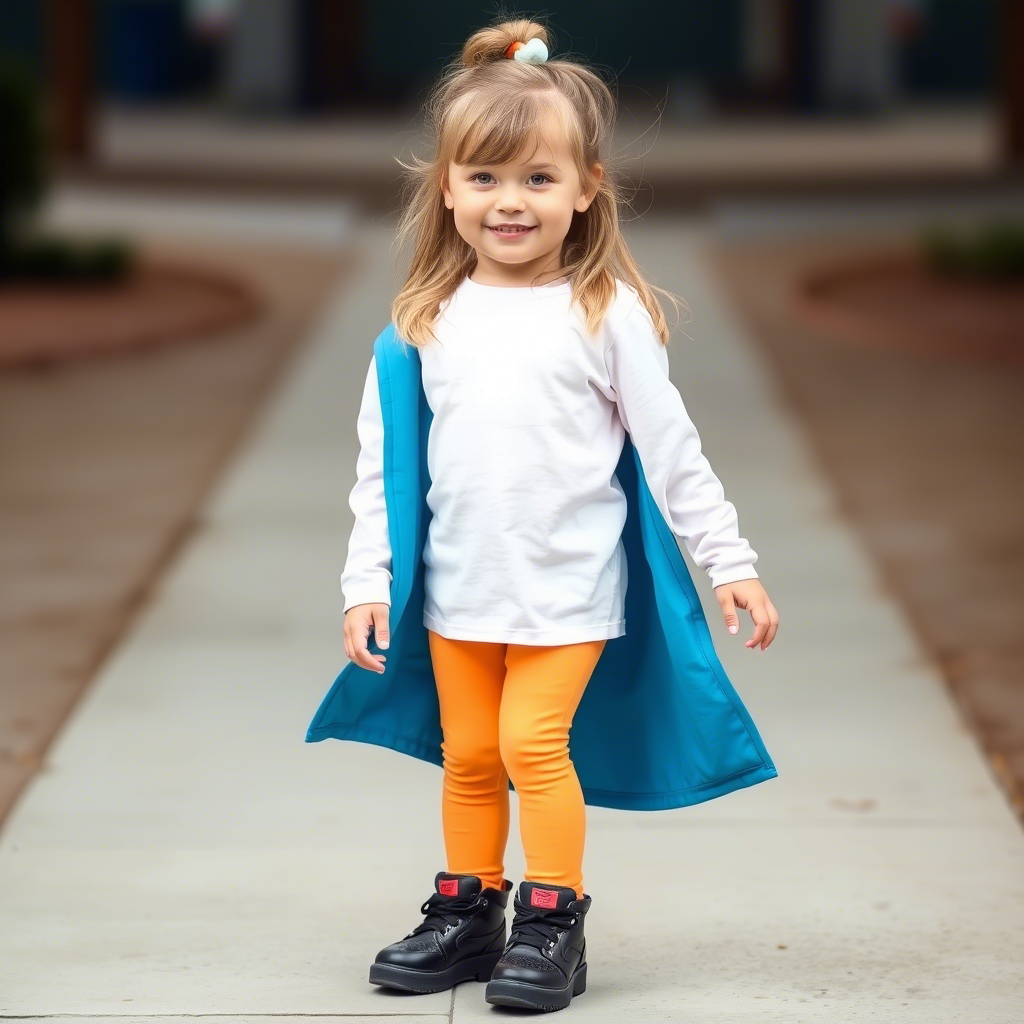 Little girl in bright leggings and oversized casual top for playful style