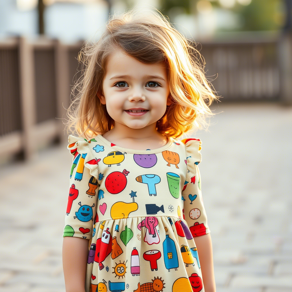 Little girl in colorful dress with fun graphic prints
