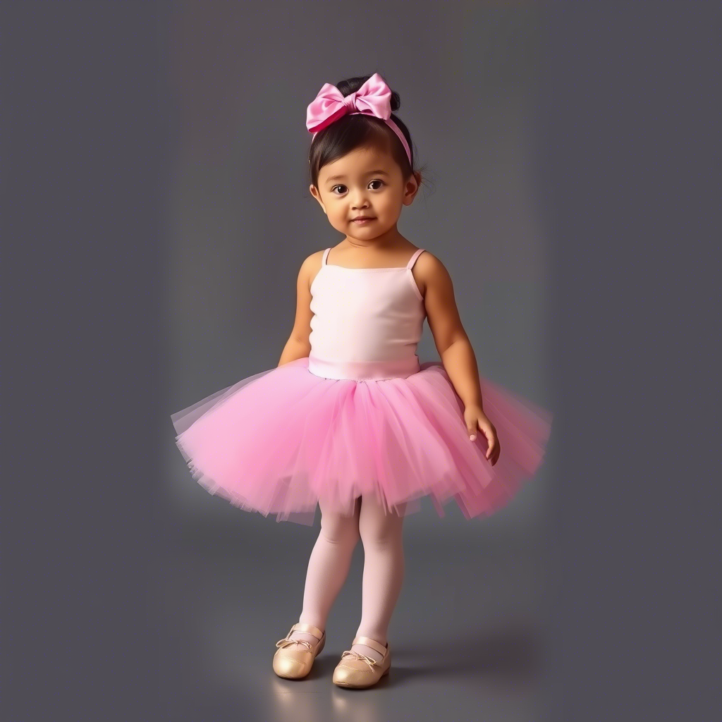 Little girl in pink tutu and ballet shoes posing