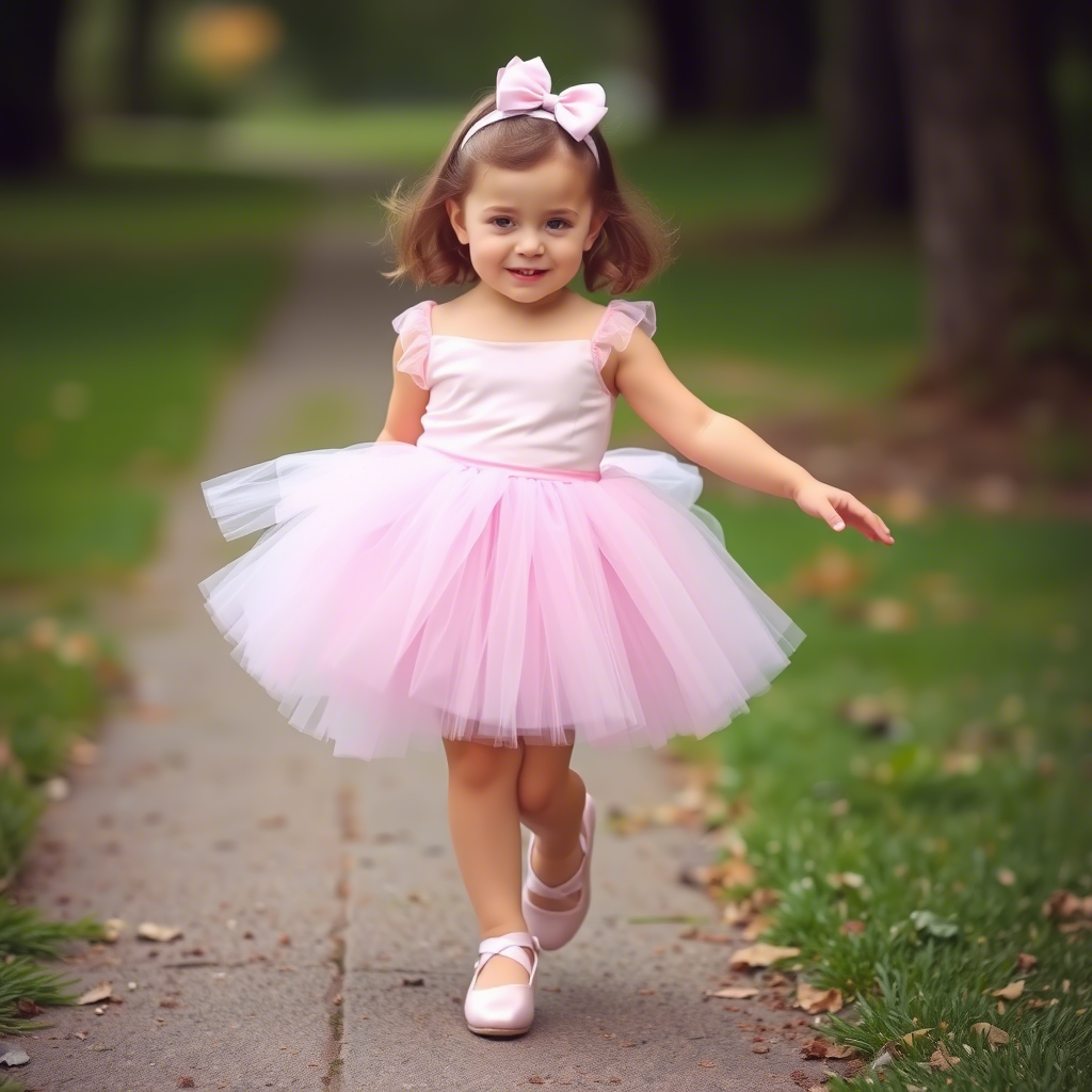Little girl in pink tutu dress and ballet shoes