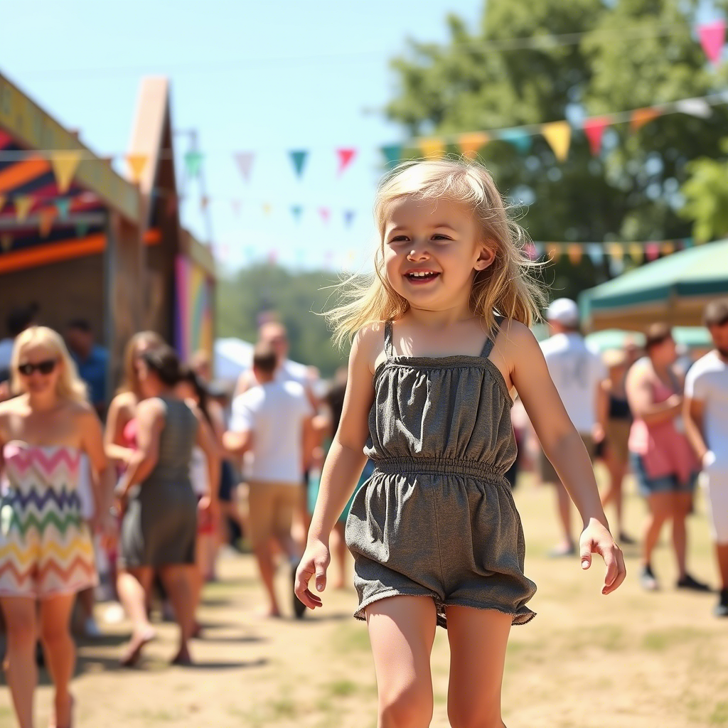 Little girl in romper having fun at summer festival