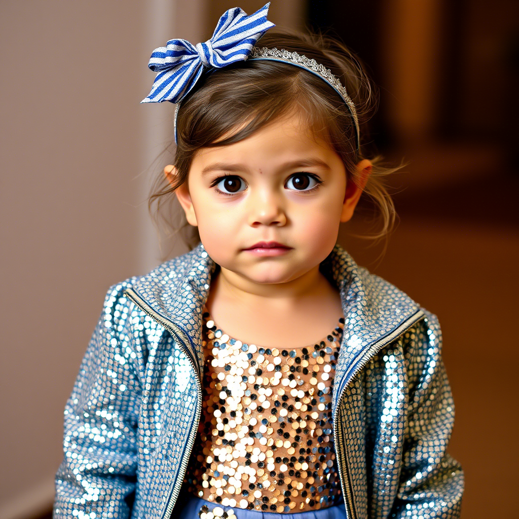 Little girl in sparkly jacket and matching sequin dress