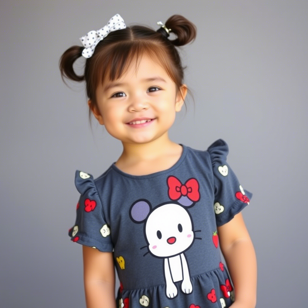 Little girl modeling adorable cartoon character printed dress